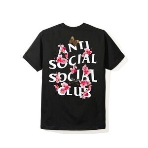 Anti Social Social Club Black Tee with Pink Floral Print